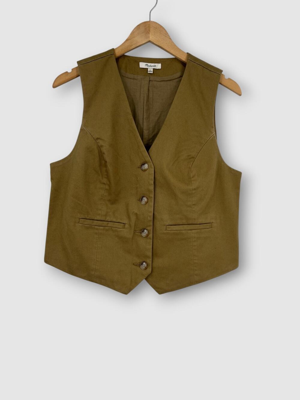 Madewell Khaki Cotton Twill Button Front Vest Size 12